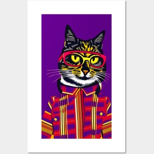 Colorful Hipster Cat Posters and Art